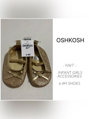OSHKOSH - 6/9M - NWT - INFANT GIRLS GOLD SPARKLE BALLET FLATS / SHOES